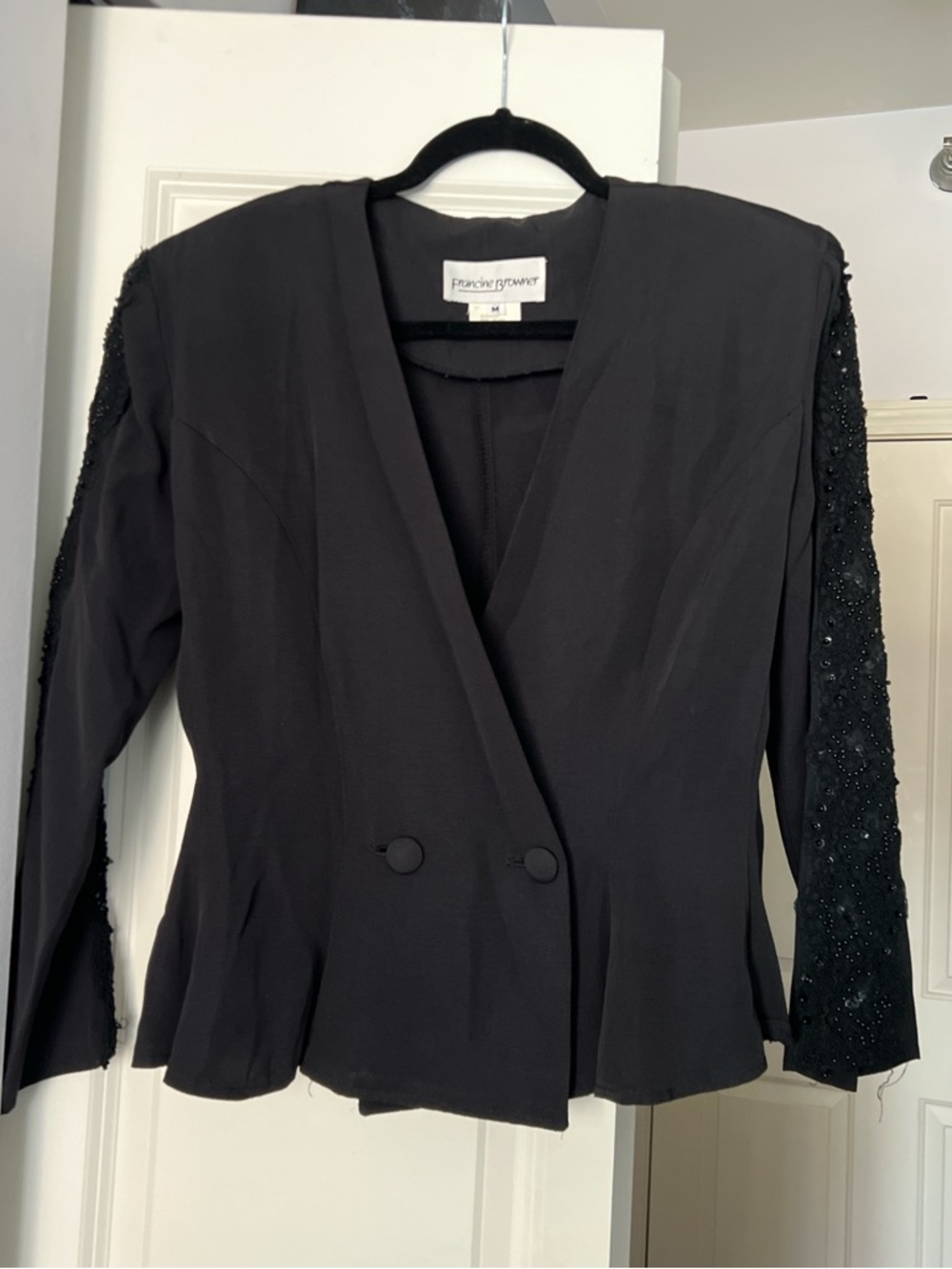 Vintage Black Beaded Sleeve Blazer Jacket